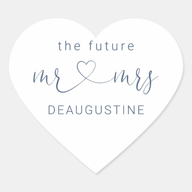 Navy The Future Sr. y Sra. Heart Boda Pegatina (Anverso)