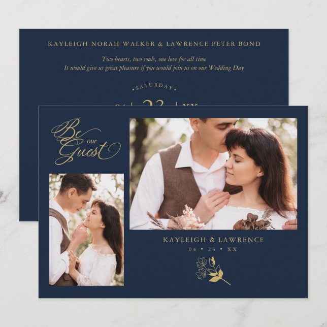 Navy Trendy Branches Wedding Celebration 2 Photos (Anverso / Reverso)