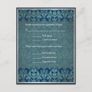 Navy Vintage Damask Wedding RSVP