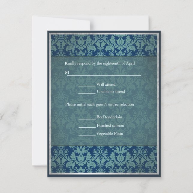Navy Vintage Damask Wedding RSVP (Anverso)