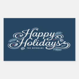 Navy Vintage Happy Holidays Rectangle Pegatinas