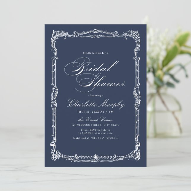 Navy Vintage Marco Clásico Invitación de Despedida (Anverso de pie)