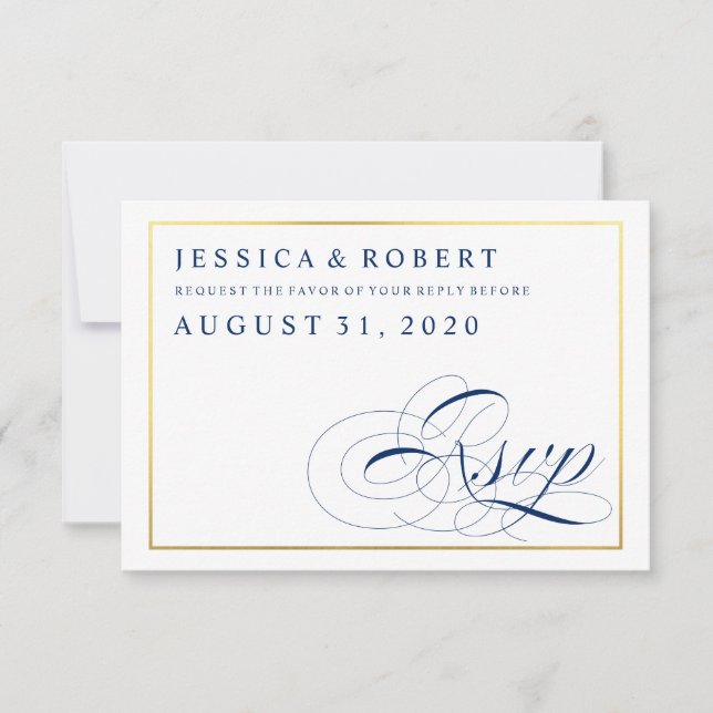 Navy & White con tarjeta RSVP de la falsa boda de  (Anverso)