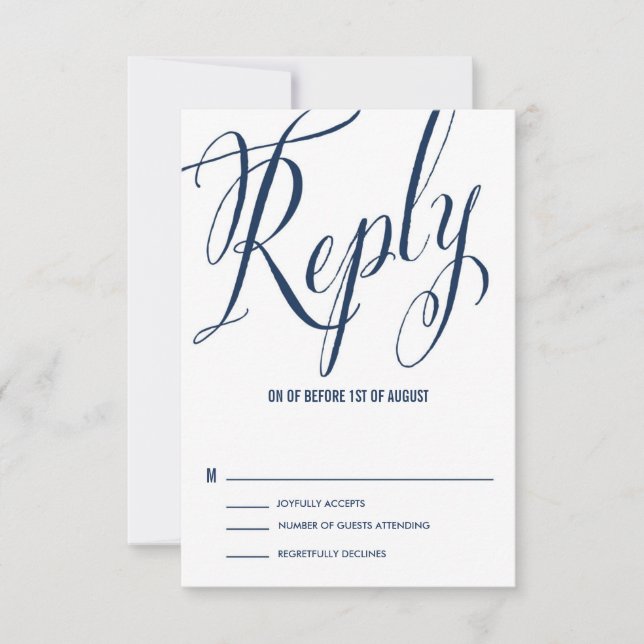 Navy & White Mr. y Mrs Elegant Script RSVP (Anverso)