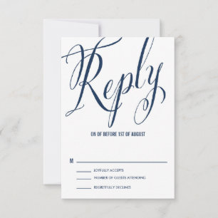 Navy & White Mr. y Mrs Elegant Script RSVP