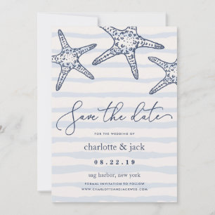 Navy & White Starfish Guardar la tarjeta de fecha