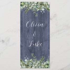 Navy Wood Eucalyptus Wedding Menu | Rustic Florals