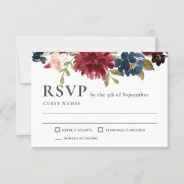 Navy y Burgundy Elegant Floral Wedding RSVP