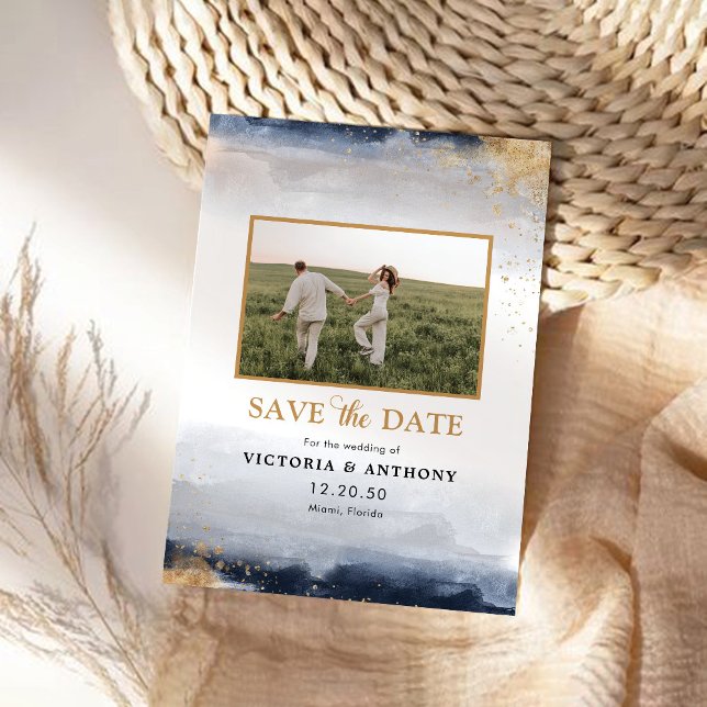 Navy y Gold Salven la fecha con tarjeta de foto (Subido por el creador)