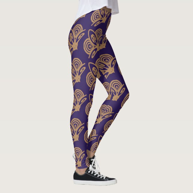 Navy y Nacre Exquisito patrón Yoga Leggings (Derecha)