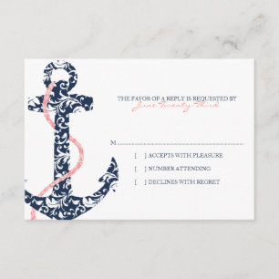 Navy y Pink Anchor Beach Wedding Rsvp