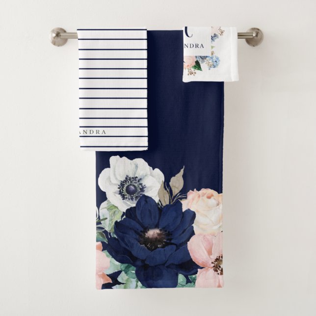 Navy y Rubor Floral | Nombre y monograma (In situ)