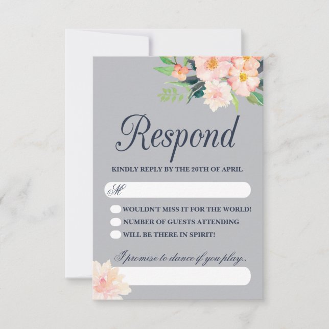 Navy y Rubor Floral Wedding RSVP (Anverso)