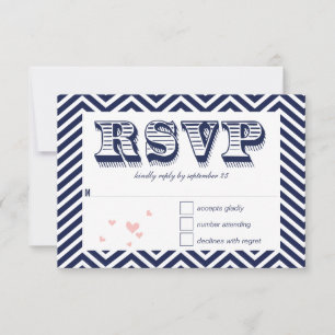 Navy Zig Zag Typography Wedding RSVP