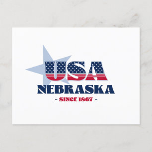 Nebraska en postal roja, blanca y azul