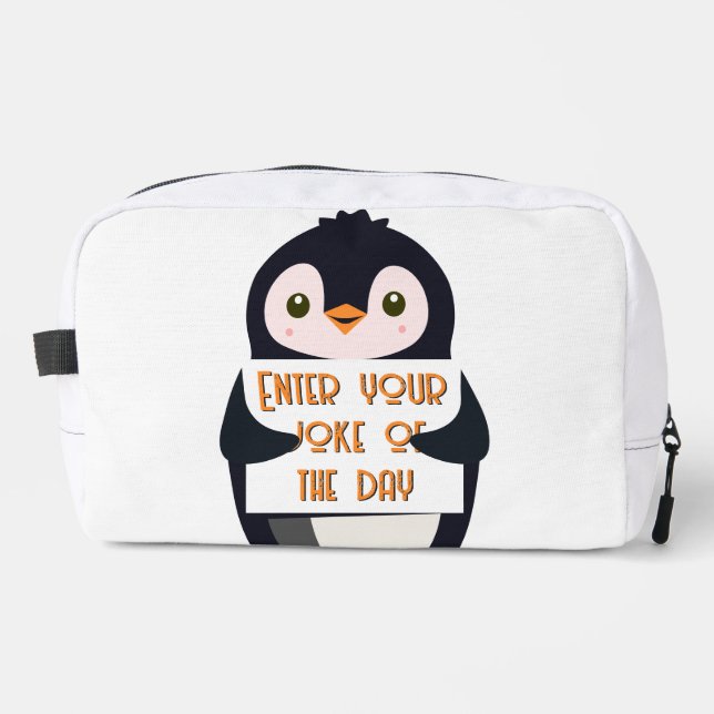 Neceser A penguin holding a sign with custom text (Anverso)