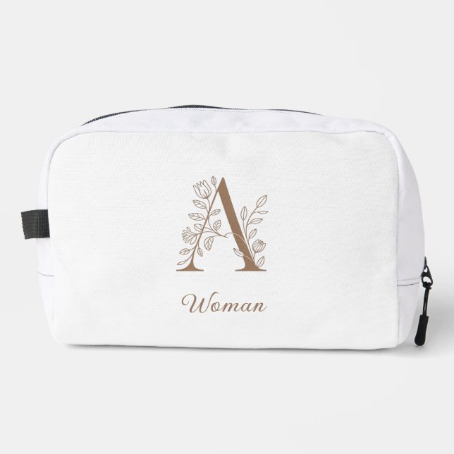 Neceser A Woman – Elegant Floral Monogram Gold Makeup Pouc (Anverso)