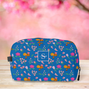 Neceser Acuarela Abeja y Flores Silvestres Rosadas Monogra