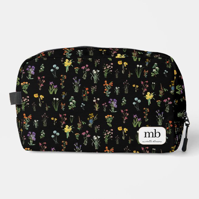 Neceser Acuarela de Flor silvestre Flora Botánica Negra (Anverso)