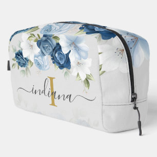 Neceser Acuarela de monograma floral azul polvoriento con 