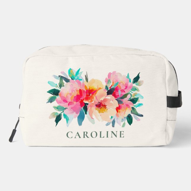 Neceser Agua floral de peonía rosa en acuarela para ducha  (Reverso )