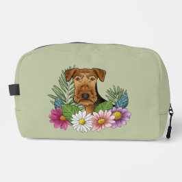 Neceser Airedale Terrier y flores de verano coloridas verd