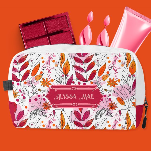 Neceser Alyssa Mae Dibujado a Mano Follaje Rosa y Naranja (Subido por el creador)