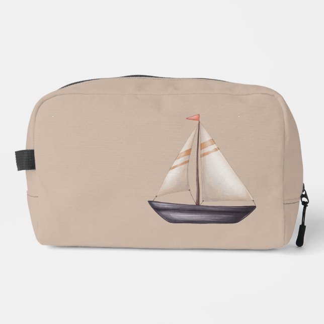 Neceser Barco de vela marrón y nombre en beige (Anverso)