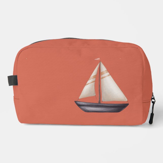 Neceser Barco de vela marrón y nombre en rojo (Anverso)
