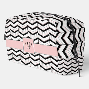 Neceser Blanco Negro y Chevron Rosa Claro