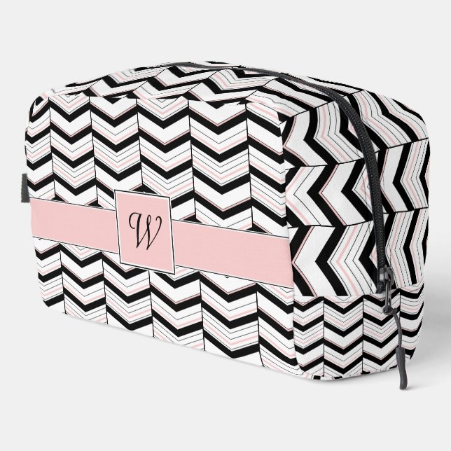 Neceser Blanco Negro y Chevron Rosa Claro (Esquina derecha)