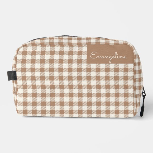Neceser Boho Gingham Pattern Plaid Checkered Brown Name (Anverso)