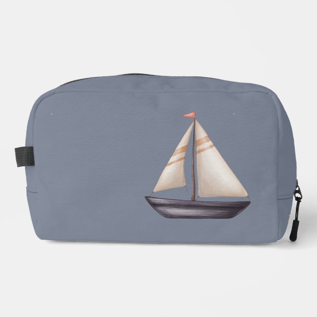 Neceser Brown Sailing Boat and Name on Gray (Anverso)