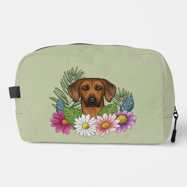 Neceser Cabeza de perro Ridgeback de Rodesia Flores silves (Anverso)