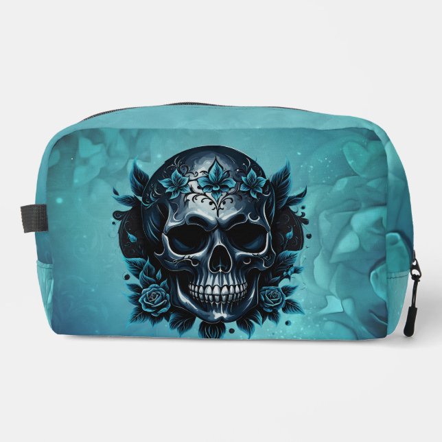 Neceser Calavera azul oscuro con rosas. (Anverso)