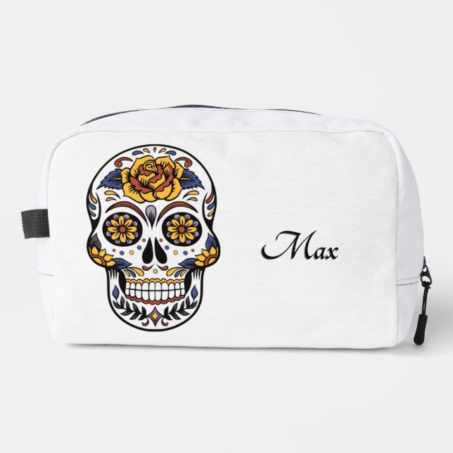 Neceser Calavera de azúcar de rosa amarilla personalizada (Anverso)