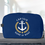 Neceser Capitán Anchor Nombre Bote Gold Laurel Viaje<br><div class="desc">Un bolso personalizado de temática náutica, cosmética, aseo y neceser de aseo para que los objetos de viaje estén organizados y sean seguros. Este diseño presenta un ancla de botes hecho por un personalizado con hojas de laurel de color oro y una estrella dorada con un texto rico que dice...</div>