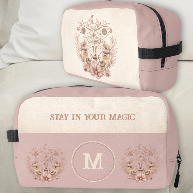 Neceser Celestial Boho Moth Mushrooms Monograma Nombre (Celestial Boho Moth Mushrooms Monogram Name Dopp Kit)