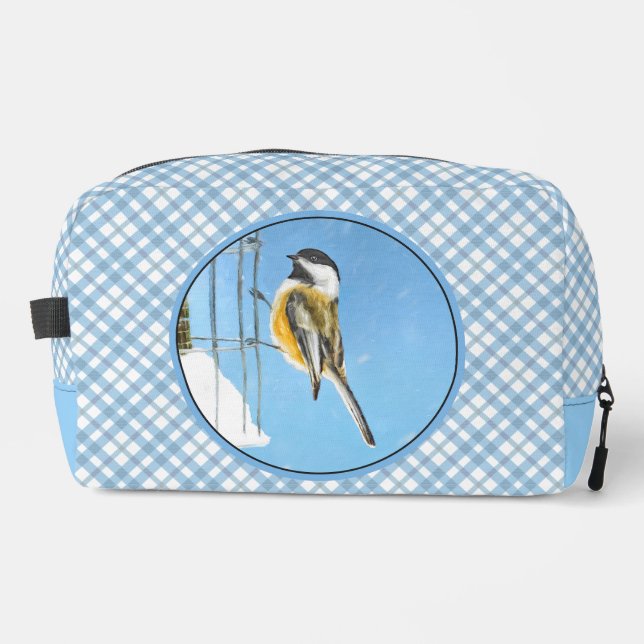 Neceser Chickadee Winter Feeder Pintura original de pájaro (Anverso)
