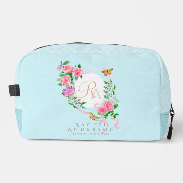 Neceser Cinta de rosa rosa monograma impresión azul cortar (Anverso)