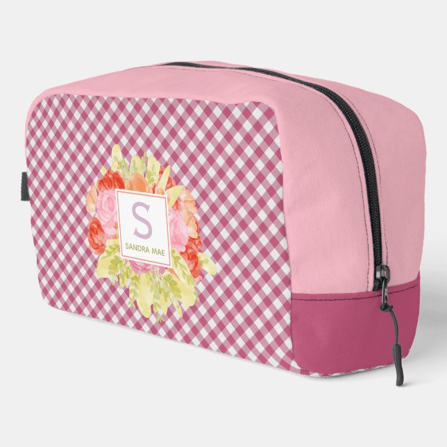 Neceser Clásico Magenta Rojo Rosa Gingham Check Pattern (Esquina derecha)