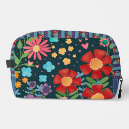 Neceser Colorida franja floral rojo azul alegre
