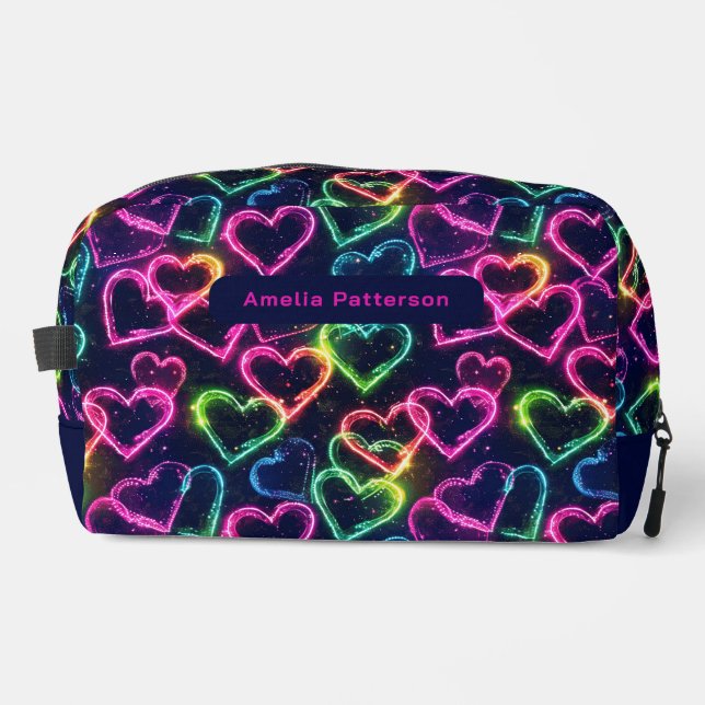 Neceser Colorida Girona moderna Neon Love Heart Personaliz (Anverso)