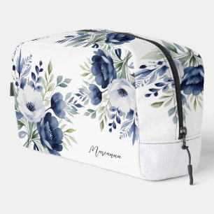 Neceser Comprimido azul y floral blanco