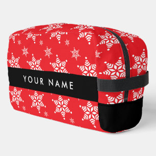 Neceser Copos de nieve blancos, rojo, tu nombre, personali