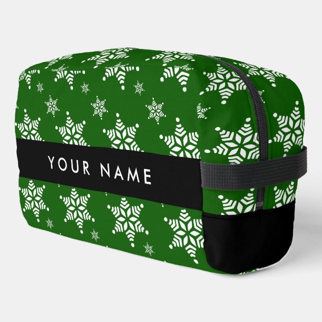 Neceser Copos de nieve blancos, verdes, tu nombre, persona (Esquina izquierda)