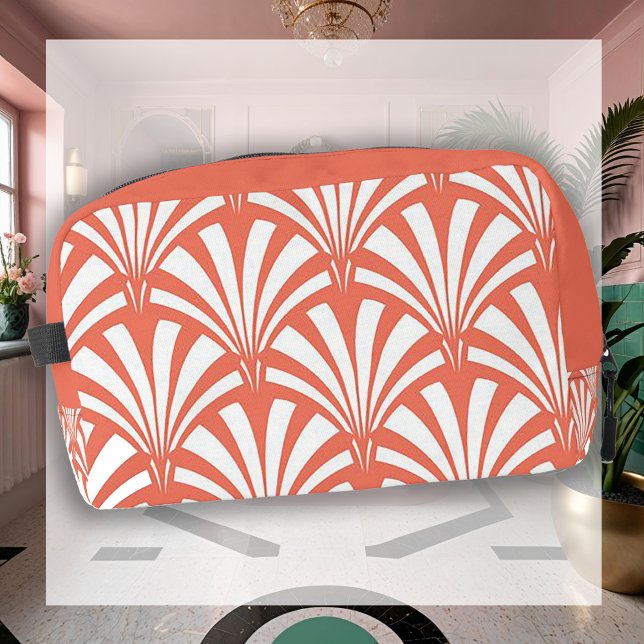 Neceser Coral Fizz and White Fans Art Deco Toiletry Bag (Subido por el creador)