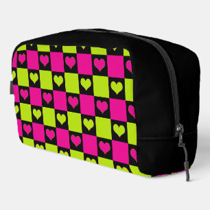 Neceser Corazones de damero - verde lima, rosa caliente y