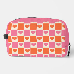 Neceser Corazones de tablero de ajedrez en rosa, naranja y