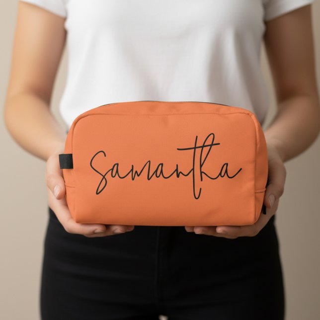 Neceser Custom Coral Bridesmaid & Maid of Honor Makeup Bag (Bridal Shower Coral Makeup Bag – Personalized Name Wedding Day Pouch for Maid of Honor or Bride)
